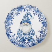 Chinoiserie Blue White Floral Christmas Gnome ラウンドクッション (裏面)