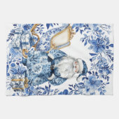 Chinoiserie Blue White Floral Christmas Santa キッチンタオル (横)