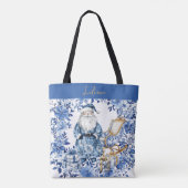 Chinoiserie Blue White Floral Christmas Santa トートバッグ (裏面)