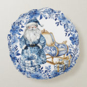 Chinoiserie Blue White Floral Christmas Santa ラウンドクッション (裏面)