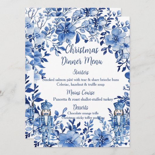 Chinoiserie Blue White Floral Nutcracker Soldiers メニュー (正面/裏面)