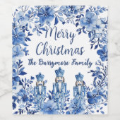 Chinoiserie Blue White Floral Nutcracker Soldiers ワインラベル (シングルラベル)