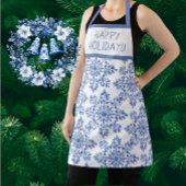 Chinoiserie Blue White Red Snowflakes Personalized エプロン