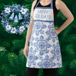 Chinoiserie Blue White Snowflakes Personalized エプロン