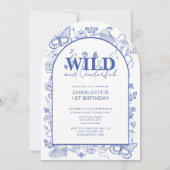 Chinoiserie Blue Wild & Onederful 1st誕生日 招待状 (正面)