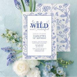 Chinoiserie Blue Wild & Onederful 1st誕生日 招待状