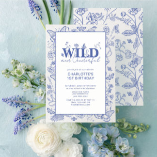 Chinoiserie Blue Wild & Onederful 1st誕生日 招待状