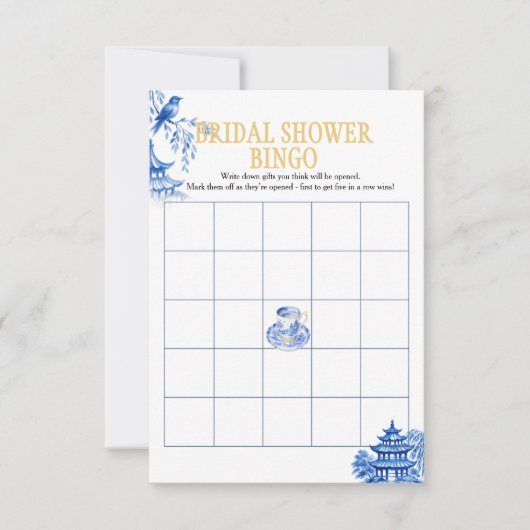 Chinoiserie Blue Willow Bridal Shower Bingo game 招待状 (正面)