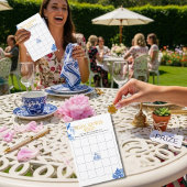 Chinoiserie Blue Willow Bridal Shower Bingo game 招待状