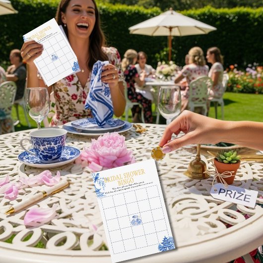 Chinoiserie Blue Willow Bridal Shower Bingo game 招待状