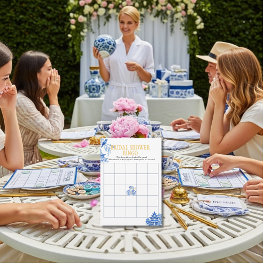Chinoiserie Blue Willow Bridal Shower Bingo game 招待状