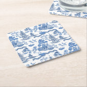 Chinoiserie Blue Willow pattern スクエアペーパーコースター (アングル)