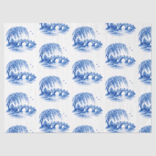 Chinoiserie Blue Willow Water Bridge 薄葉紙 (正面)