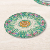 Chinoiserie Bok-Choy China Pattern Inspired ラウンドペーパーコースター (アングル)