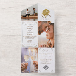 Chinoiserie Bouquet金ゴールド3 Photo QR Code 結婚's オールインワン招待状