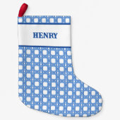 Chinoiserie Cane Trellis in Blue Personalized スモールクリスマスストッキング (正面)
