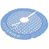 Chinoiserie Cane Trellis in Blue Personalized フェイクリネンツリースカート (アングル)