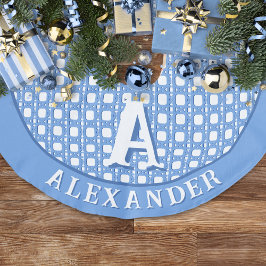 Chinoiserie Cane Trellis in Blue Personalized フェイクリネンツリースカート