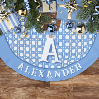 Chinoiserie Cane Trellis in Blue Personalized フェイクリネンツリースカート