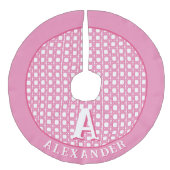 Chinoiserie Cane Trellis in Pink Personalized フェイクリネンツリースカート (正面)