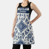 Chinoiserie Chic Navy Blue Flower Ornament Pattern エプロン (インサイチュ)