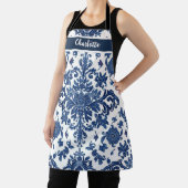 Chinoiserie Chic Navy Blue Flower Ornament Pattern エプロン (インサイチュ)