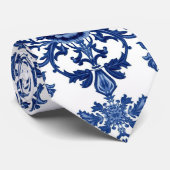 Chinoiserie Chic Navy Blue Flower Ornament Pattern ネクタイ (ロール)