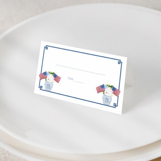 Chinoiserie Chic USAフラッグジンジャージャー結婚ジャーのランチ プレイスカード