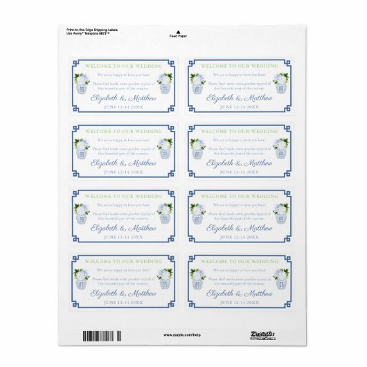Chinoiserie Chic Welcome To Our'結婚 S Rectangle ラベル (フルシート)