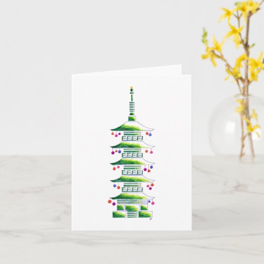 Chinoiserie Christmas Pagoda: Blank Note Card カード (黄色い花)