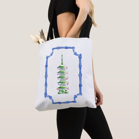 Chinoiserie Christmas Pagoda Tote Bag トートバッグ (クローズアップ)
