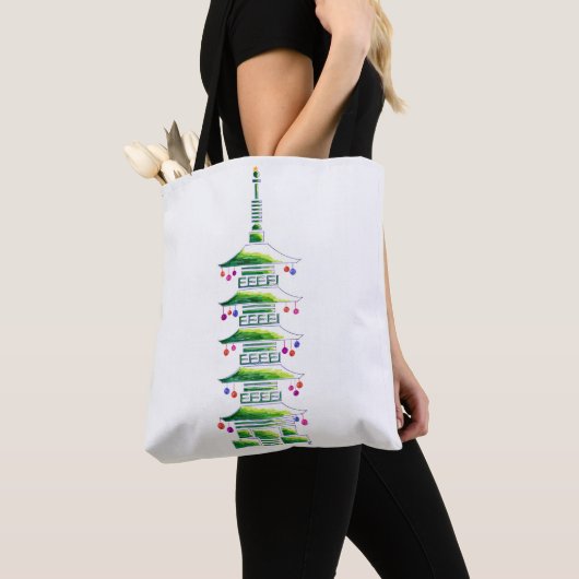 Chinoiserie Christmas Pagoda Tote Bag トートバッグ (クローズアップ)