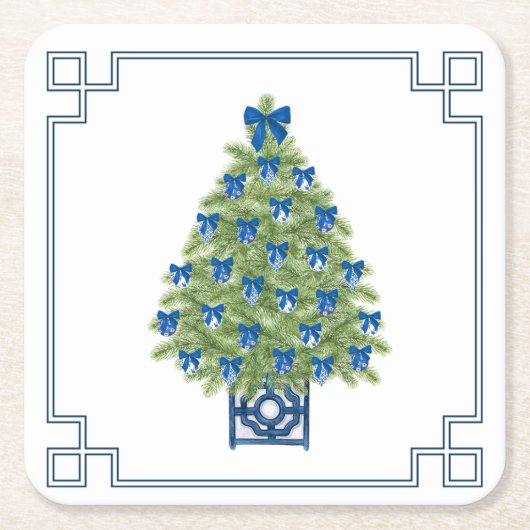Chinoiserie Christmas Tree スクエアペーパーコースター (正面)