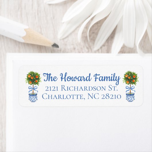 Chinoiserie Citrus Topiary Return Address ラベル (インサイチュ)