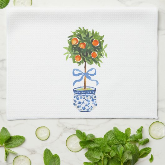 Chinoiserie Citrus Topiary Tree Kitchen Towel キッチンタオル (折り畳み)