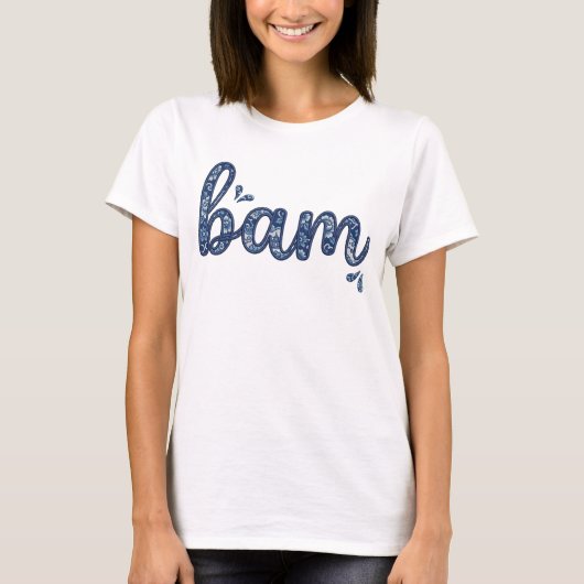 Chinoiserie Classic Bam Mahjong Tile Design Blue Tシャツ (正面)