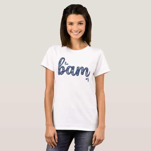 Chinoiserie Classic Bam Mahjong Tile Design Blue Tシャツ (正面フル)