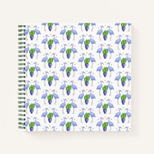 Chinoiserie CraneとMonsteraスパイラルノート ノートブック (正面)