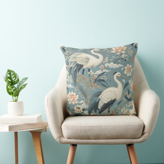 Chinoiserie Crane Blue and White クッション (椅子)