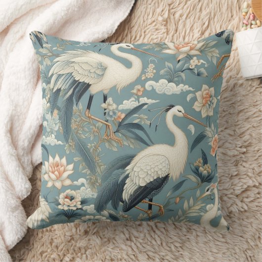 Chinoiserie Crane Blue and White クッション (ブランケット)