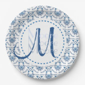 Chinoiserie Delftブルーパターン・カスタム ペーパープレート (正面)