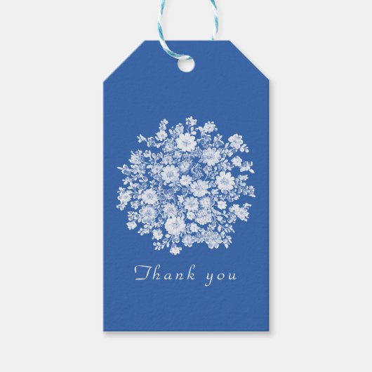 Chinoiserie dusty blue floral thank you favor ギフトタグ (正面)