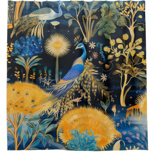 Chinoiserie Exotic Birds Botanical Pattern (10) シャワーカーテン (正面)