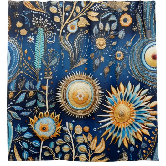 Chinoiserie Exotic Birds Botanical Pattern (2) シャワーカーテン (正面)