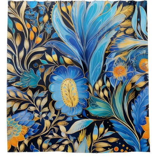 Chinoiserie Exotic Birds Botanical Pattern (3) シャワーカーテン (正面)