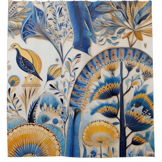 Chinoiserie Exotic Birds Botanical Pattern (4) シャワーカーテン (正面)