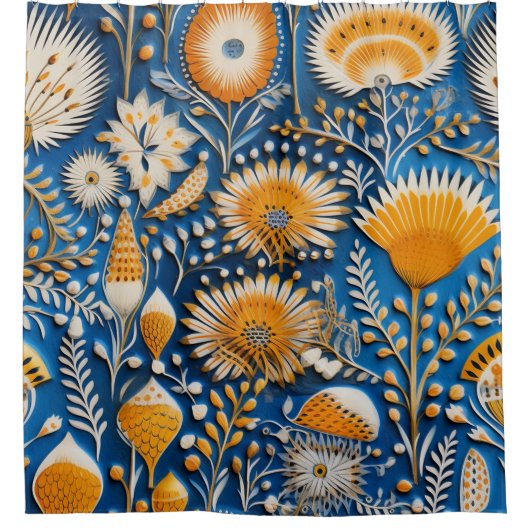 Chinoiserie Exotic Birds Botanical Pattern (7) シャワーカーテン (正面)