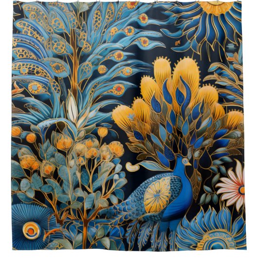 Chinoiserie Exotic Birds Botanical Pattern (8) シャワーカーテン (正面)