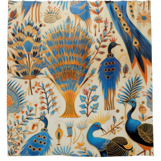 Chinoiserie Exotic Birds Botanical Pattern (9) シャワーカーテン (正面)