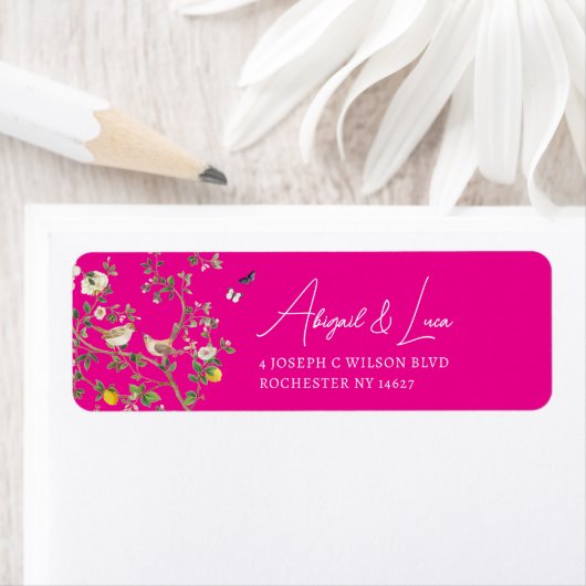Chinoiserie Floral Bird Wedding Invitation Address ラベル (インサイチュ)